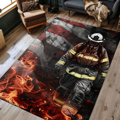 Heroic Firefighter Escaping Smoke and Fire Rug: Symbolize Courage in Your Home, Firefighter Rugs for Living Room Bedroom, Firefighter Rectangular Rugs Full Size FR41