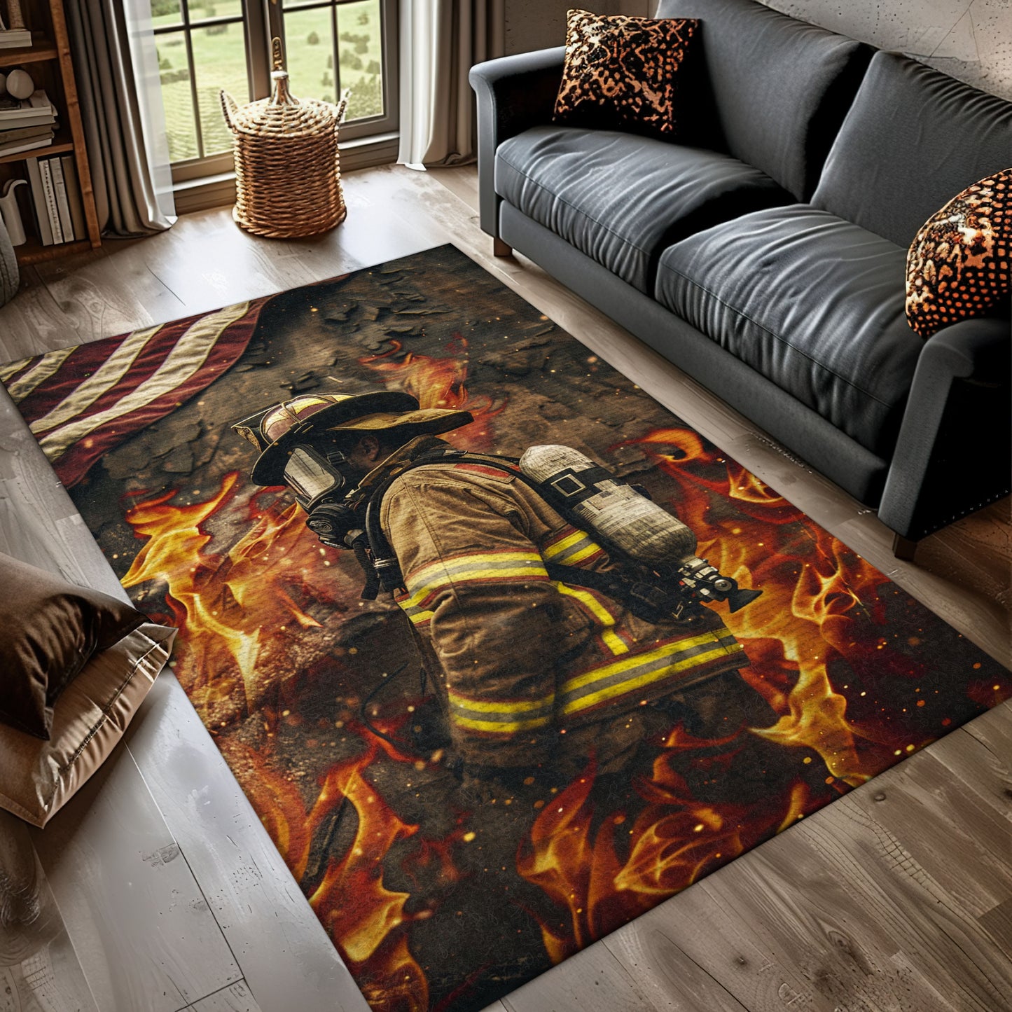 Bold Fireman Area Rug: Make a Bold Statement in Your Home Decor, Firefighter Rugs for Living Room Bedroom, Firefighter Rectangular Rugs Full Size FR40
