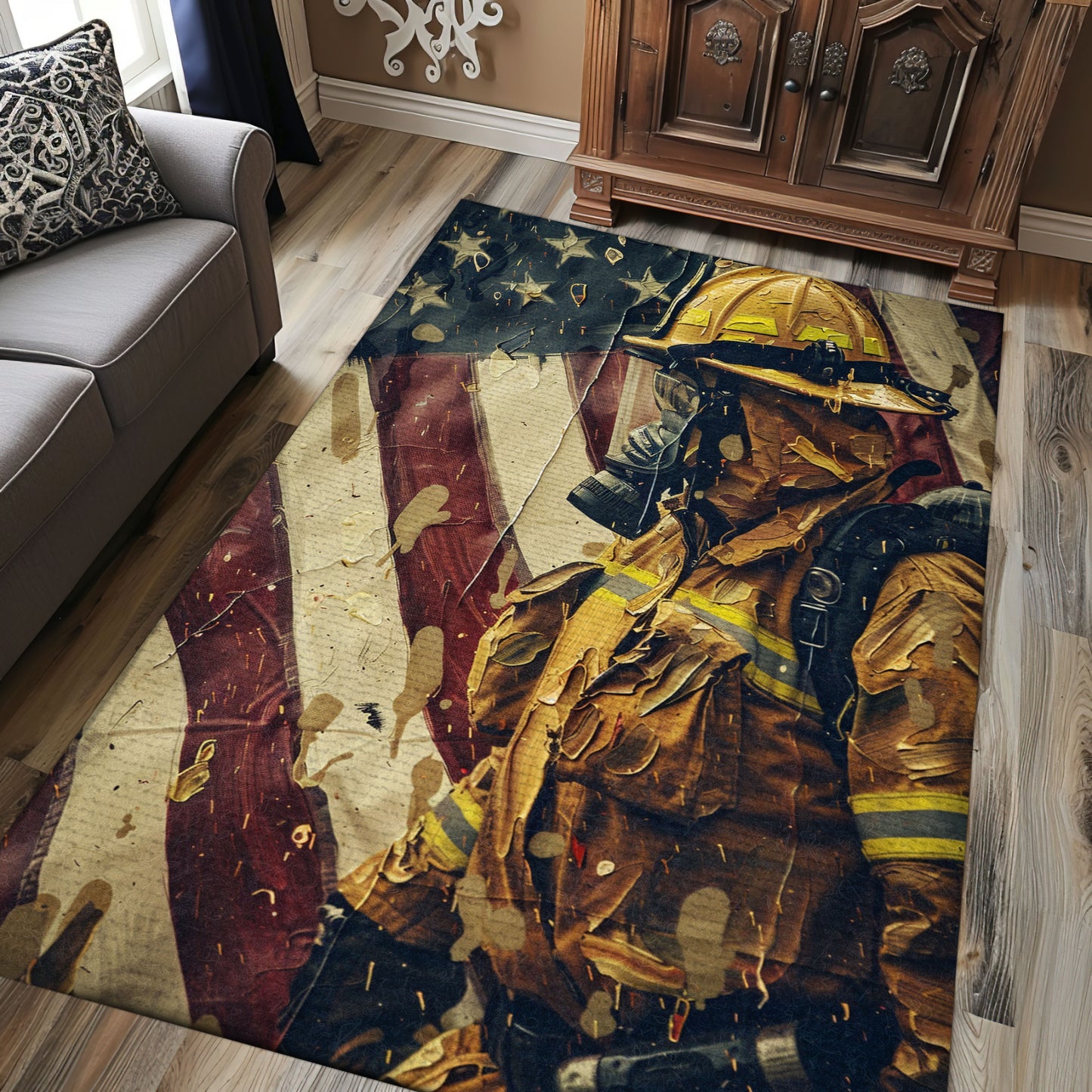 Colorful Firefighter Theme Rug: Bring Heroism to Your Living Space, Firefighter Rugs for Living Room Bedroom, Firefighter Rectangular Rugs Full Size FR39