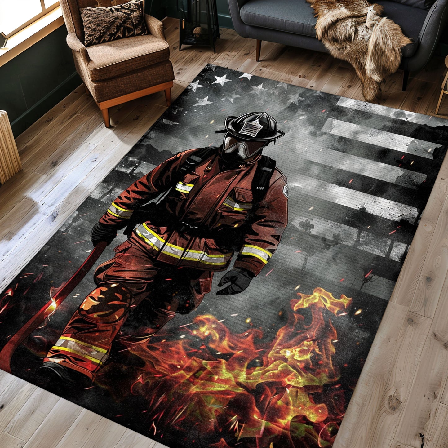 Vibrant Firefighter Rectangular Area Rug: Add Energy to Your Living Space, Firefighter Rugs for Living Room Bedroom, Firefighter Rectangular Rugs Full Size FR37