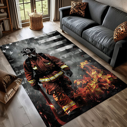 Vibrant Firefighter Rectangular Area Rug: Add Energy to Your Living Space, Firefighter Rugs for Living Room Bedroom, Firefighter Rectangular Rugs Full Size FR37