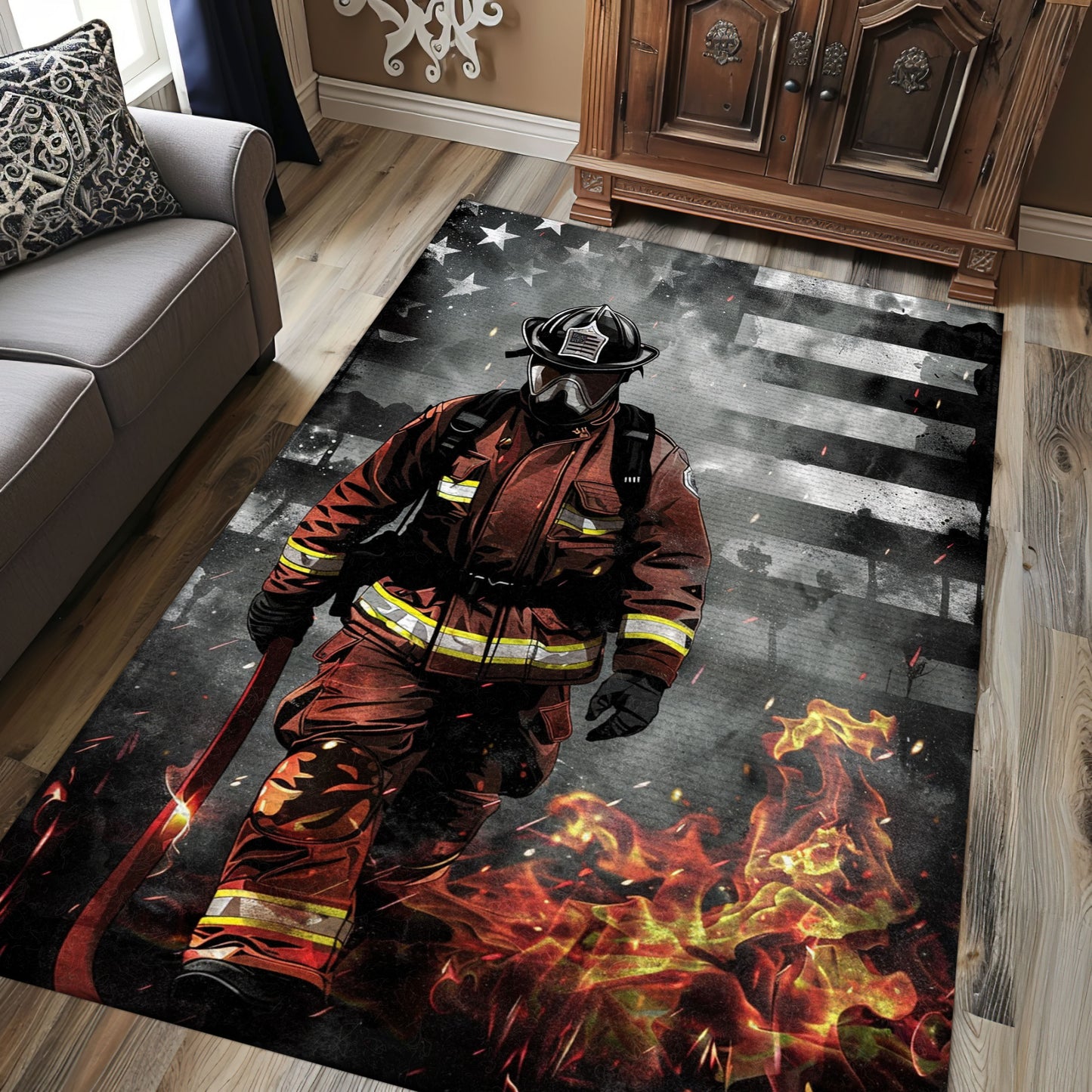 Vibrant Firefighter Rectangular Area Rug: Add Energy to Your Living Space, Firefighter Rugs for Living Room Bedroom, Firefighter Rectangular Rugs Full Size FR37