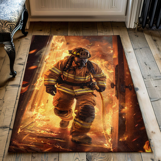 Colorful Fireman Design Rug: Express Gratitude for Firefighters' Service, Firefighter Rugs for Living Room Bedroom, Firefighter Rectangular Rugs Full Size FR34