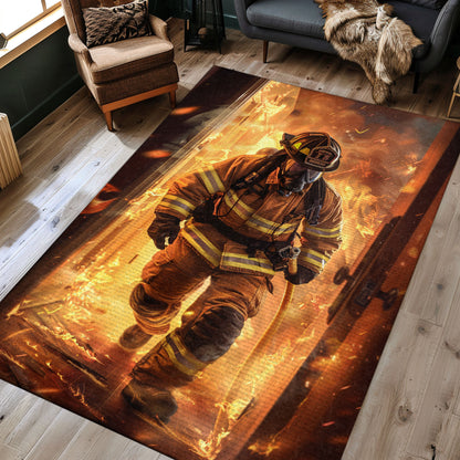 Colorful Fireman Design Rug: Express Gratitude for Firefighters' Service, Firefighter Rugs for Living Room Bedroom, Firefighter Rectangular Rugs Full Size FR34