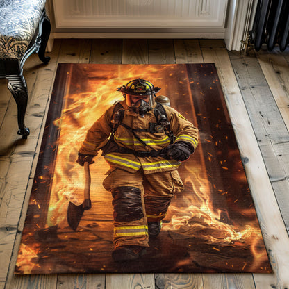 Dynamic Firefighter Theme Area Rug: Elevate Your Room with Courageous Flair, Firefighter Rugs for Living Room Bedroom, Firefighter Rectangular Rugs Full Size FR33