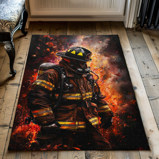 Bold Firefighter Carpet: Make a Statement with Heroic Imagery, Firefighter Rugs for Living Room Bedroom, Firefighter Rectangular Rugs Full Size FR32