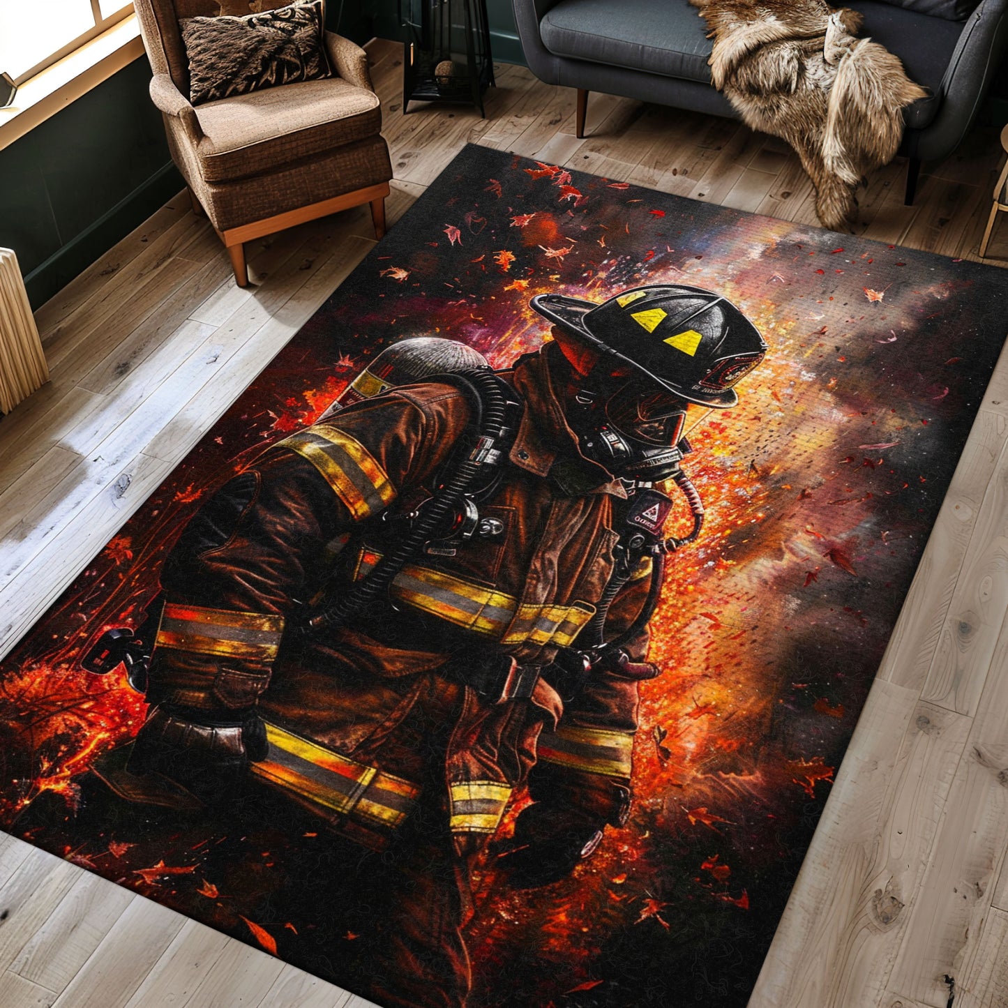 Bold Firefighter Carpet: Make a Statement with Heroic Imagery, Firefighter Rugs for Living Room Bedroom, Firefighter Rectangular Rugs Full Size FR32