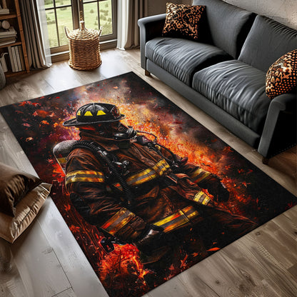Bold Firefighter Carpet: Make a Statement with Heroic Imagery, Firefighter Rugs for Living Room Bedroom, Firefighter Rectangular Rugs Full Size FR32