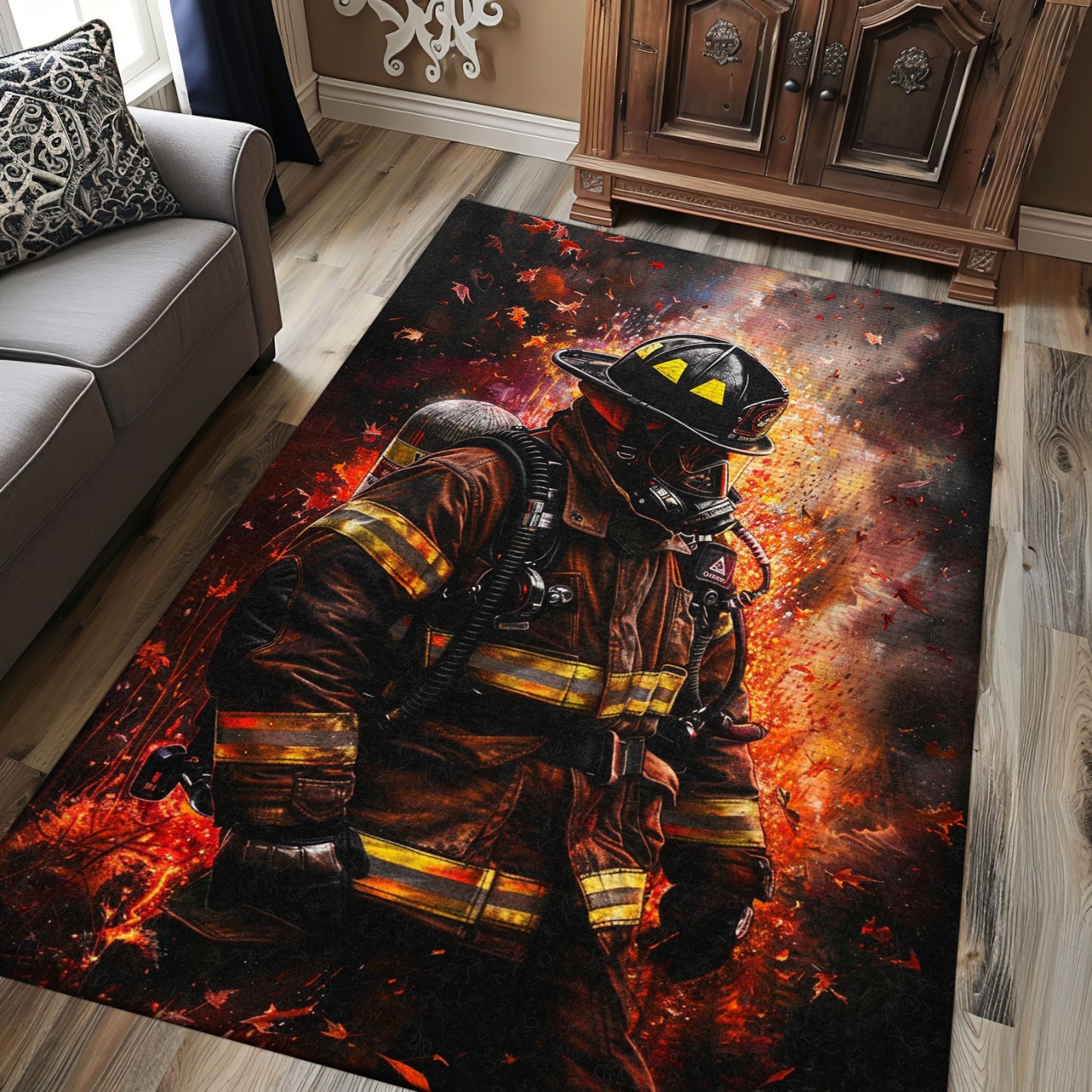 Bold Firefighter Carpet: Make a Statement with Heroic Imagery, Firefighter Rugs for Living Room Bedroom, Firefighter Rectangular Rugs Full Size FR32