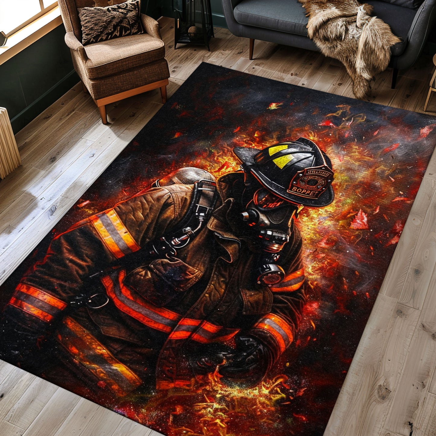 Vibrant Firefighter Rectangular Rug: Add Adventure to Your Home Decor, Firefighter Rugs for Living Room Bedroom, Firefighter Rectangular Rugs Full Size FR31