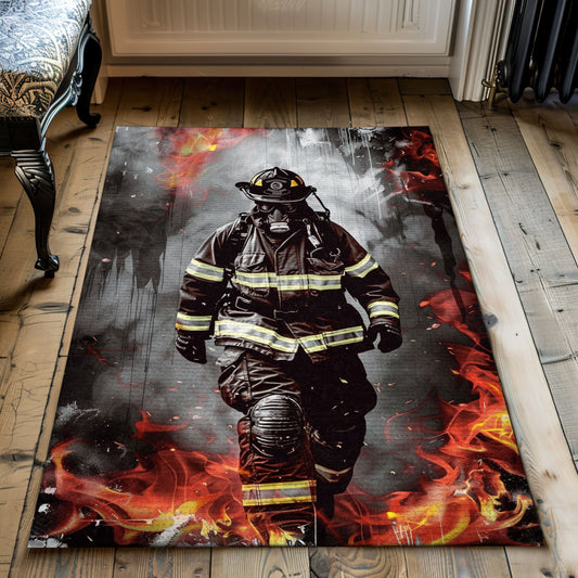 Courageous Firefighter Area Rug: Bring Heroism to Your Living Space, Firefighter Rugs for Living Room Bedroom, Firefighter Rectangular Rugs Full Size FR30