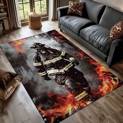 Courageous Firefighter Area Rug: Bring Heroism to Your Living Space, Firefighter Rugs for Living Room Bedroom, Firefighter Rectangular Rugs Full Size FR30
