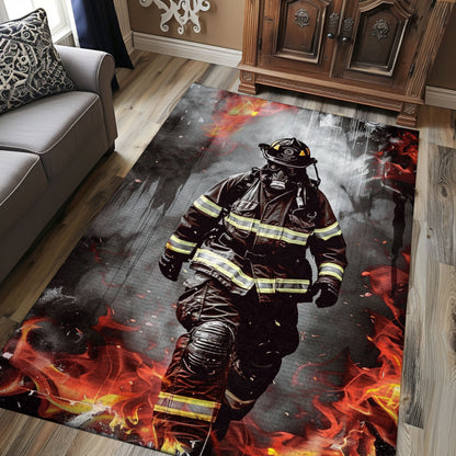 Courageous Firefighter Area Rug: Bring Heroism to Your Living Space, Firefighter Rugs for Living Room Bedroom, Firefighter Rectangular Rugs Full Size FR30