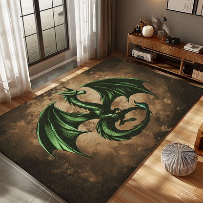 Vibrant Green Dragon with Wings Area Rug, Perfect for Adding a Touch of Magic to Your Home Decor, Gift For Dragon Lovers, Personalized Dragon Rug for Living Room, Bedroom DG83