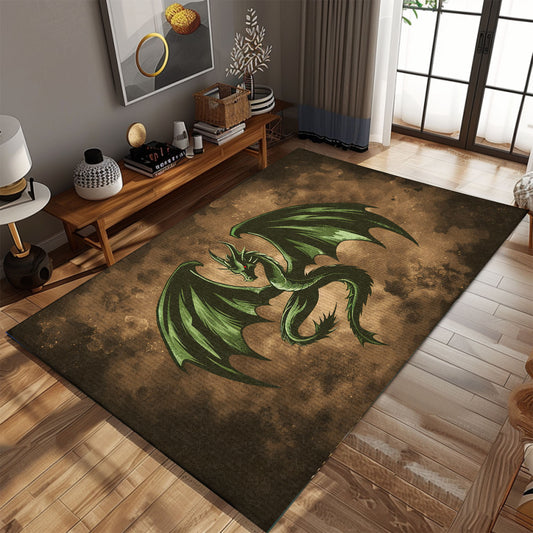 Enchanting Green Dragon with Wings Area Rug, Ideal for Fantasy-Themed Rooms and Dragon Enthusiasts, Gift For Dragon Lovers, Personalized Dragon Rug for Living Room, Bedroom DG82