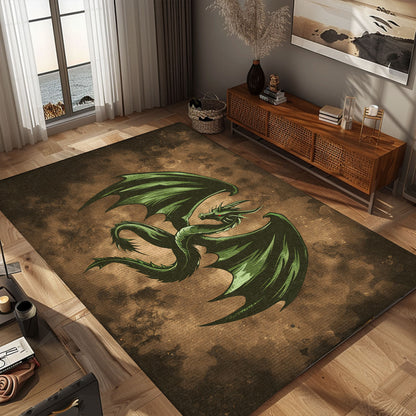 Enchanting Green Dragon with Wings Area Rug, Ideal for Fantasy-Themed Rooms and Dragon Enthusiasts, Gift For Dragon Lovers, Personalized Dragon Rug for Living Room, Bedroom DG82