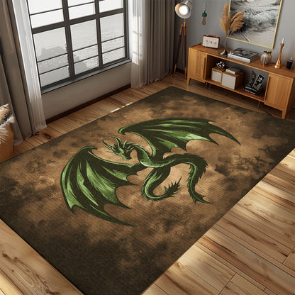 Enchanting Green Dragon with Wings Area Rug, Ideal for Fantasy-Themed Rooms and Dragon Enthusiasts, Gift For Dragon Lovers, Personalized Dragon Rug for Living Room, Bedroom DG82