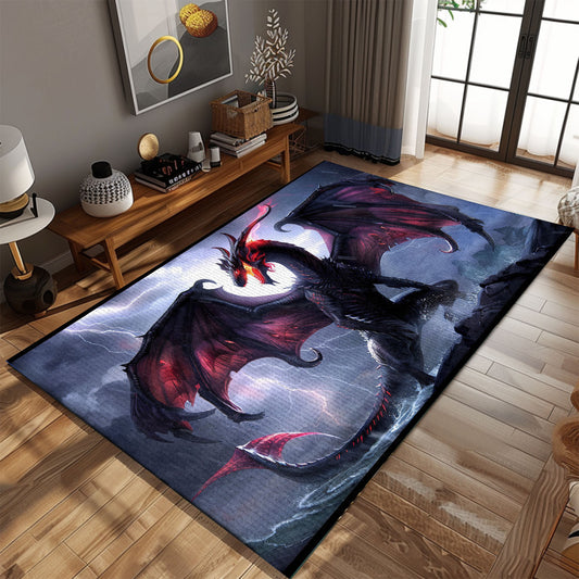 Gothic-Inspired Purple Dragon Area Rug with Ornate Silver Cross, Perfect for Creating a Dramatic Interior Design, Gift For Dragon Lovers, Personalized Dragon Rug for Living Room, Bedroom DG78