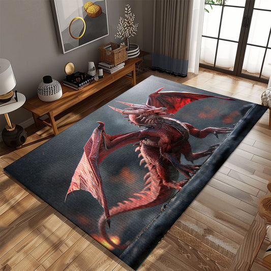 Hyper-Detailed Red Dragon with Wings, Realistic Area Rug for Adding a Bold and Dramatic Touch to Your Home, Gift For Dragon Lovers, Personalized Dragon Rug for Living Room, Bedroom DG72