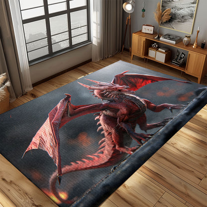 Hyper-Detailed Red Dragon with Wings, Realistic Area Rug for Adding a Bold and Dramatic Touch to Your Home, Gift For Dragon Lovers, Personalized Dragon Rug for Living Room, Bedroom DG72