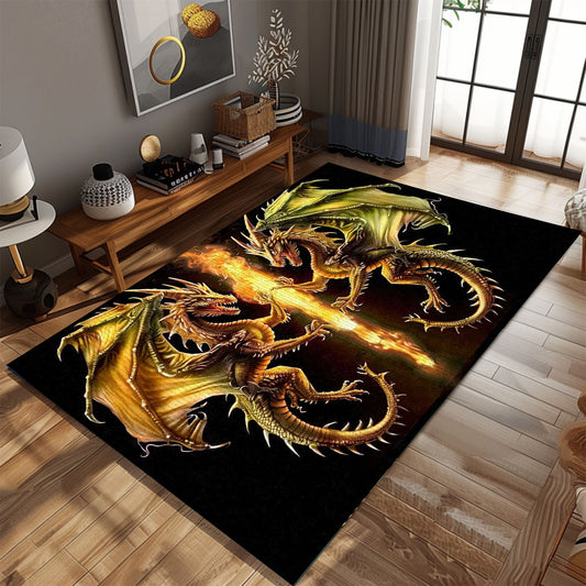 Decorative Area Rug with Two Identical Dragons in a Mirrored Arrangement, Perfect for Dragon-Themed Interiors, Gift For Dragon Lovers, Personalized Dragon Rug for Living Room, Bedroom DG71