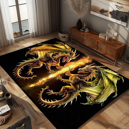Decorative Area Rug with Two Identical Dragons in a Mirrored Arrangement, Perfect for Dragon-Themed Interiors, Gift For Dragon Lovers, Personalized Dragon Rug for Living Room, Bedroom DG71