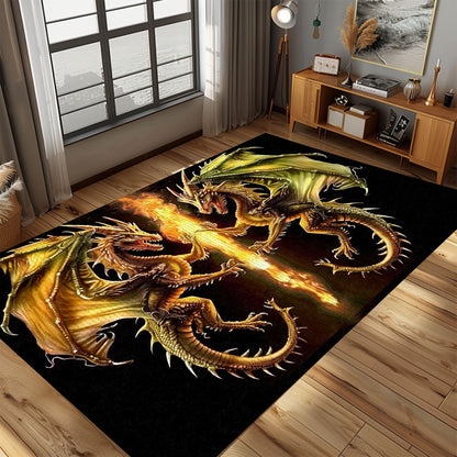 Decorative Area Rug with Two Identical Dragons in a Mirrored Arrangement, Perfect for Dragon-Themed Interiors, Gift For Dragon Lovers, Personalized Dragon Rug for Living Room, Bedroom DG71