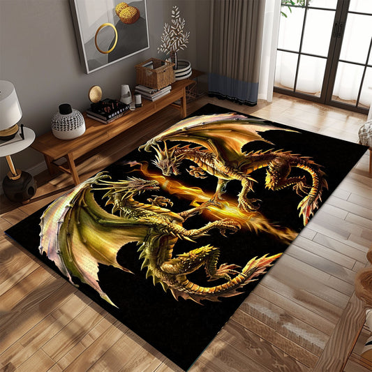 Mirrored Dragon Pair Area Rug, Featuring Two Identical Dragons Facing Each Other for a Harmonious and Stylish Decor, Gift For Dragon Lovers, Personalized Dragon Rug for Living Room, Bedroom DG70