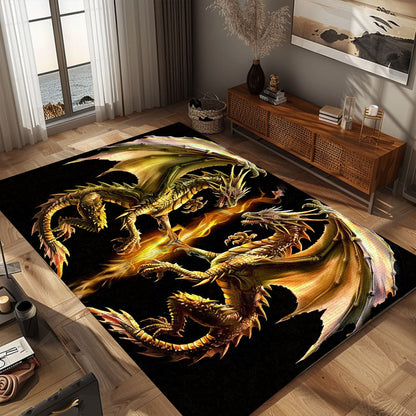 Mirrored Dragon Pair Area Rug, Featuring Two Identical Dragons Facing Each Other for a Harmonious and Stylish Decor, Gift For Dragon Lovers, Personalized Dragon Rug for Living Room, Bedroom DG70