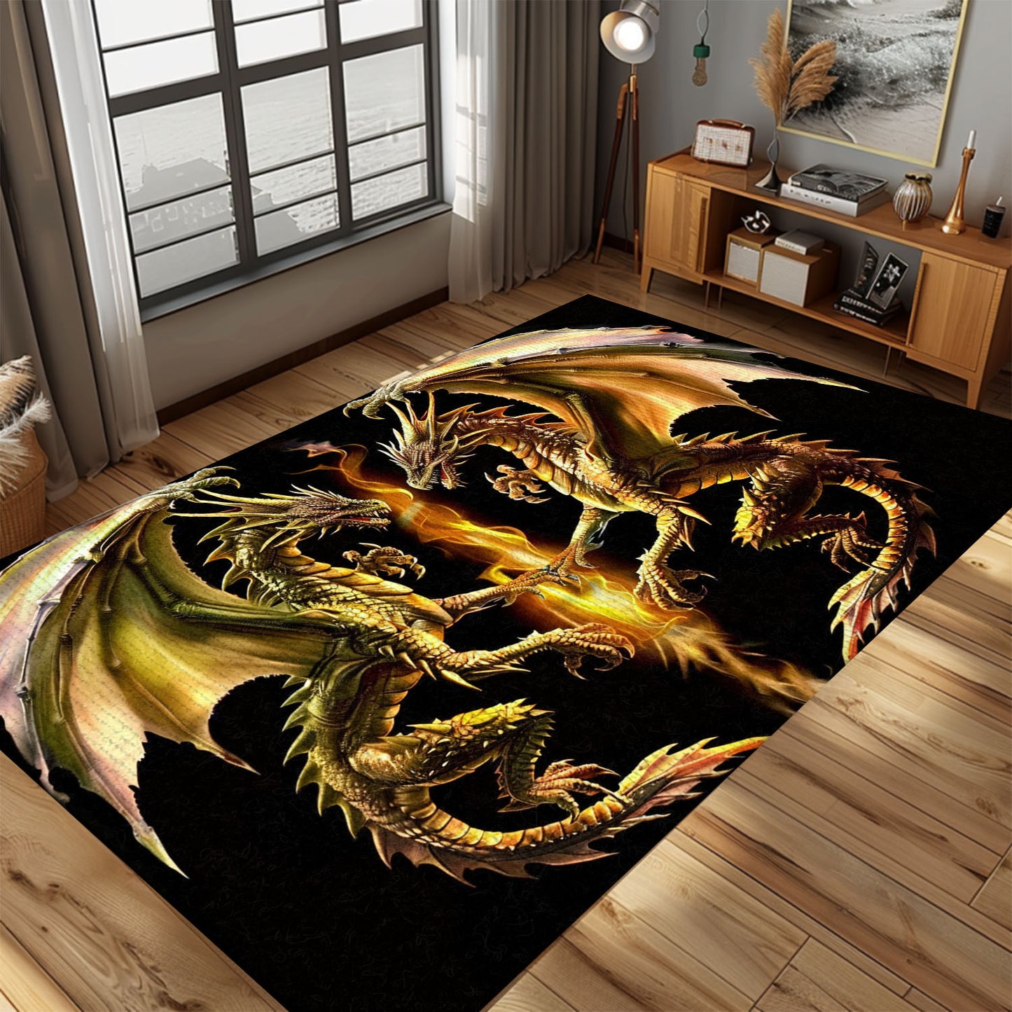Mirrored Dragon Pair Area Rug, Featuring Two Identical Dragons Facing Each Other for a Harmonious and Stylish Decor, Gift For Dragon Lovers, Personalized Dragon Rug for Living Room, Bedroom DG70