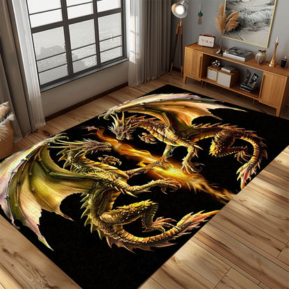 Mirrored Dragon Pair Area Rug, Featuring Two Identical Dragons Facing Each Other for a Harmonious and Stylish Decor, Gift For Dragon Lovers, Personalized Dragon Rug for Living Room, Bedroom DG70