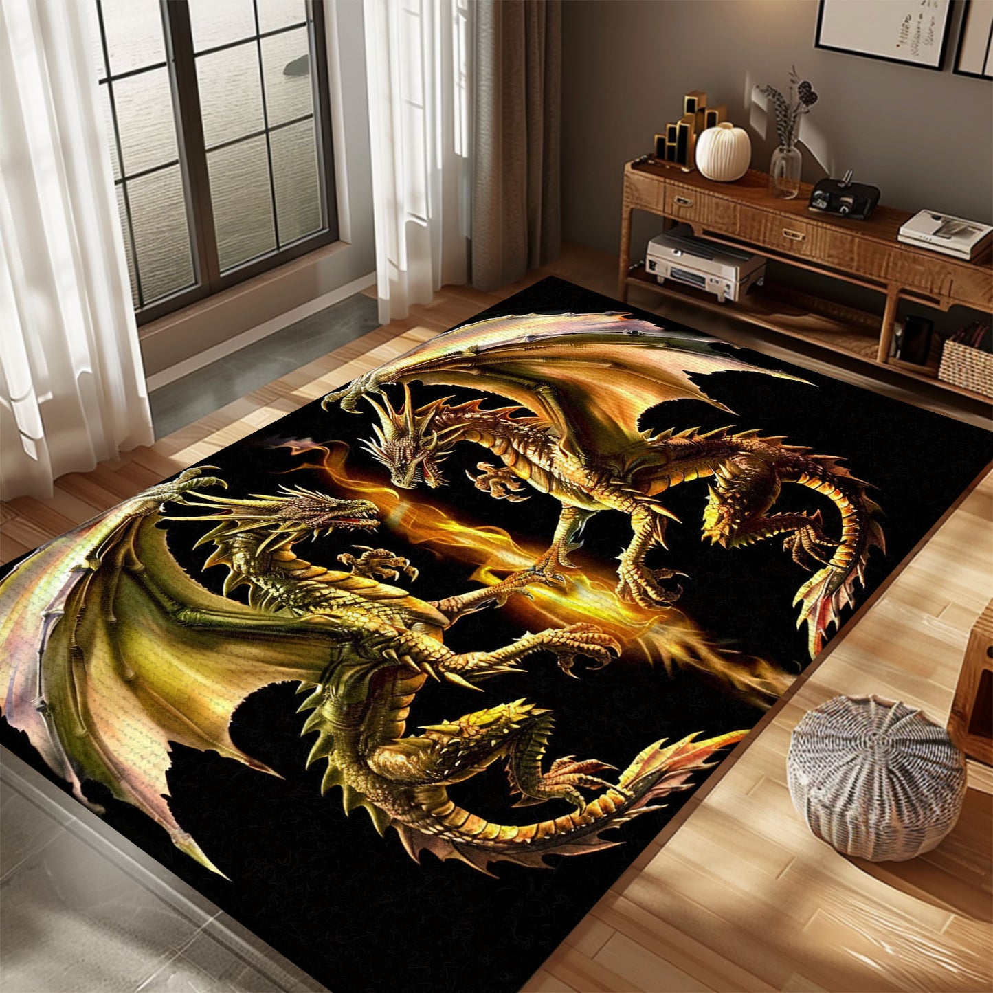 Mirrored Dragon Pair Area Rug, Featuring Two Identical Dragons Facing Each Other for a Harmonious and Stylish Decor, Gift For Dragon Lovers, Personalized Dragon Rug for Living Room, Bedroom DG70