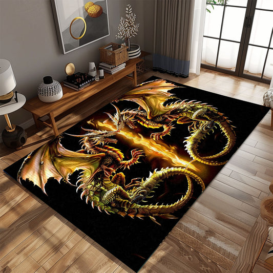 Stunning Area Rug with Two Identical Dragons Mirrored, Creating a Symmetrical and Captivating Design for Your Home, Gift For Dragon Lovers, Personalized Dragon Rug for Living Room, Bedroom DG69
