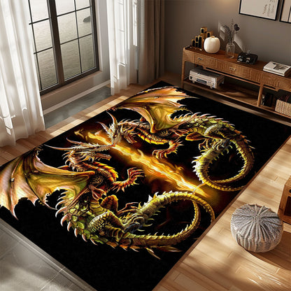 Stunning Area Rug with Two Identical Dragons Mirrored, Creating a Symmetrical and Captivating Design for Your Home, Gift For Dragon Lovers, Personalized Dragon Rug for Living Room, Bedroom DG69