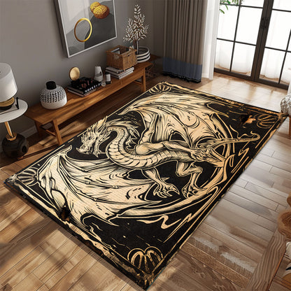 Elegant Woodcut Dragon Area Rug, Bringing Classic Mythological Art to Life in Your Living or Dining Area, Gift For Dragon Lovers, Personalized Dragon Rug for Living Room, Bedroom DG68